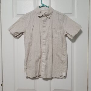Hope & Henry Boy's Button- Down Linen Blend Short Sleeve Shirt Size L